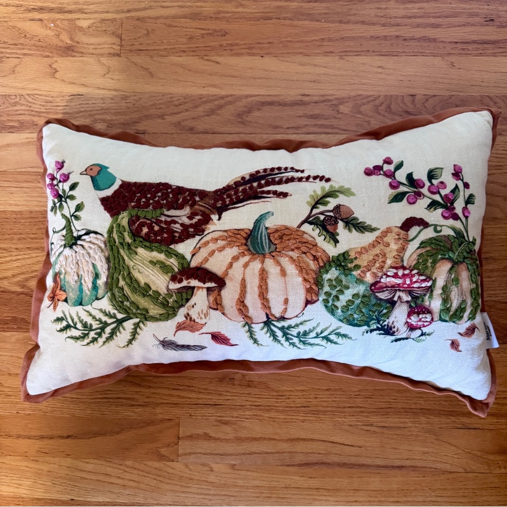 Martha Stewart Embroidered Harvest Scene Pillow, Pheasant Pillow - Picture 2 of 16